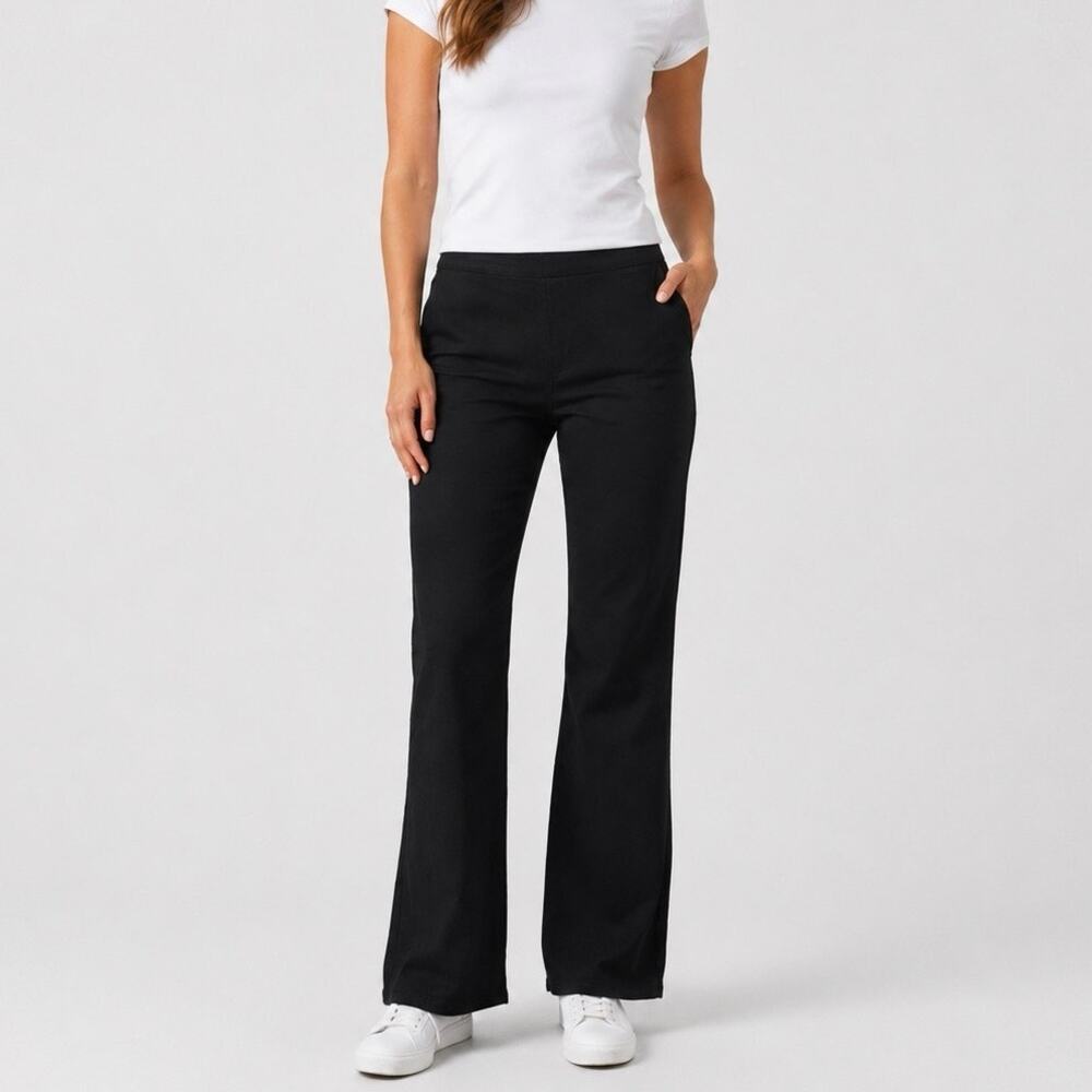 NWT Anthropologie Edwin Lark Pull-On Mid-Rise Flare Jean Side-Zip Black Size 32